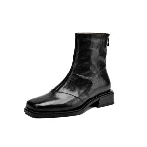 Fleece Lined Martin Boots Womens Short Boot Winter New Style Sheepskin Fur Integrated Snow Boots Thick Heel Square Head Booties