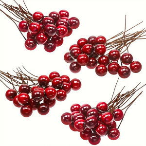 10/20/50Pcs Christmas Wine Red Berry Artificial Xmas Decor Froth Vivid Holly Berries Home Decoration Party Supplies Accessories