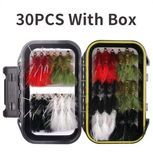 30pcs/Box Assorted Woolly Bugger Streamers Fly Brass Head Rubber Leg Fishing Flies Pike Bass Trout Fishing Lure Red Black #4 6 8