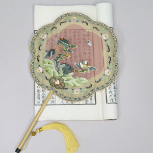 พัดป่ากิจสีสันสดใสสำหรับผู้หญิง ฝีมือปักลายสองด้านแบบจีนโบราณ สินค้ามือทำพิเศษสำหรับคนต่างชาติ