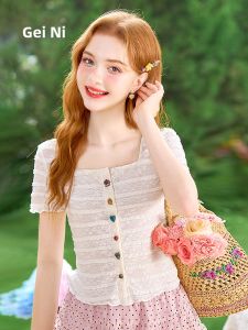 HEYINI | Áo Thun Len Xỏ Dây Phong Cách Pháp Elegante