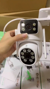 ICSEE กล้องวงจรปิดไร้สายเลนส์คู่ HD 4K การติดตามการเคลื่อนไหว คืนวิสัยทัศน์อินฟราเรด IP66 กันน้ำCCTV WIFI