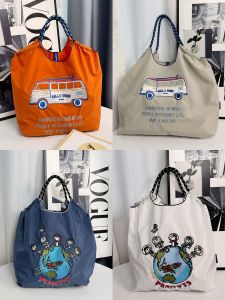 Túi Xách Đeo Chéo Bằng Vải Nylon Thêu Kiểu Nhật Bản Dung Tích Lớn Túi Mua Sắm Thân Thiện Với Môi Trường Túi Đeo Vai Đơn Túi Đeo Chéo