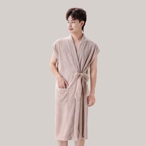 New Mens Robe Convertible Towel Quick Dry Coral Fleece Thick Soft Absorbent Home Jumpsuit Nightgown Comfortable Polyester
