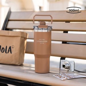 JUSTINLAU | JUSTINLAU 600/900ml Ice Tumbler Stainless Steel Insulated Coffee Cup with Magnetic Straw Cap Portable Outdoor Travel Car Cups