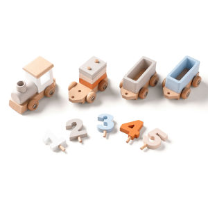Montessori Train Toy Wooden Stacking Trolley Baby Early Learning Educational Toy Photography Prop Birthday Gift Set for Newborns