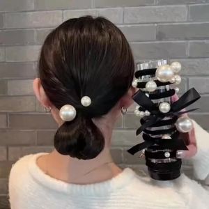 11pcs Elegant Hair Band for Women and Girls High Elastic Seamless Fabric Imitation Pearl Bow Design Fashionable Hair Accessorie
