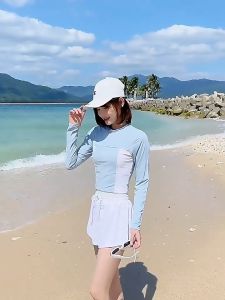 ชุดว่ายน้ําหญิง ชุดว่ายน้ํากีฬา ชูดว่ายน้ำ เสื้อแขนยาว ผ้ามืออาชีพ อนุรักษ์นิยมเอวสูง 19757