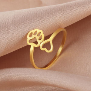 Skyrim Stainless Steel Lovely Dog Paw Foot Print Love Heart Ring for Women Girls Adjustable Ring 2025 Trendy Jewelry Lover Gift