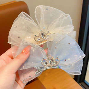 Princess Crown Hair Accessories Childrens Birthday Performance Fairy Tale Butterfly Knot Tulle Hair Clips Girls Hair Decorations