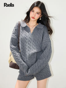 puella | Korean Casual Knitted Cable Two Piece Sweater and Shorts Set