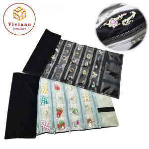 Viviann Original Fashion Black Velvet Jewelry Roll Bag for Jewellery Pendant Organizer Storage Bag Portable Necklace Display Cases Jewelry Roll Up Bag Organizer Travel Bags Necklace Earrings Ring Bracelet Storage Case Bangle Watch Holder