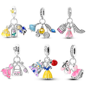 Disney | 925 Silver Princess Skirt High Heels Charms Beads Fits Original 3mm Bracelet Necklace For Women Pendants DIY Luxury Jewelry Gift