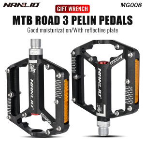Nanlio Bicycle Pedals Ultra-Light Mountain Bike Pedals 6 Bearings Wide Platform Reflectors Anti-Skid Pins 290g Pair