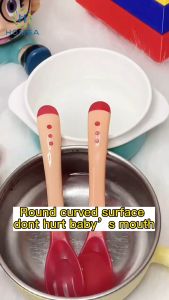 Aibeile Baby 2pcs Baby Spoon Fork Soft Plastics Anti Scalding Colorable Safe Feeding Supplies for Baby1/2pcs