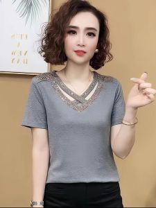 QIAOXIZI | Design V-Neck Loose T-Shirt for Plus Size Women