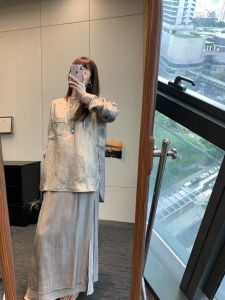 VKSOD | Casual Versatile Long Sleeve A-Line Skirt Set Korean Style Popular Sisterly Elegant Design Half-length Skirt Ensemble