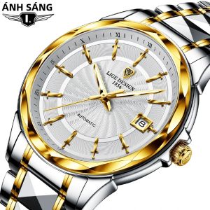 Đồng Hồ Cơ Sang Trọng LIGE DESIGN Dành Cho Nam Giới Đồng Hồ Đeo Tay Tự Động Bằng Kính Sapphire Thời Trang Dây Đeo Bằng Thép Không Gỉ Chống Thấm Nước