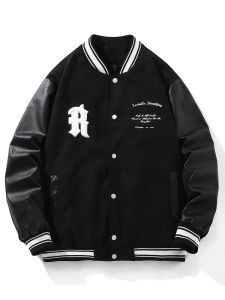 Plus Size Plus size Trendy Brand Mens Fat 150.00kg Autumn and Winter Baseball Uniform Outerwear Lard-bucket Pu Patchwork Woolen Jacket 5