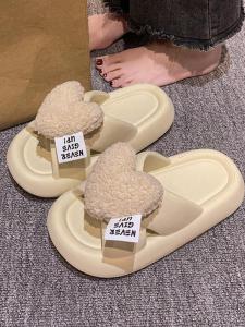 Cute Cartoon Plush Thick Heel Heightening Slippers Womens Trendy Indoor Home Single Strap Slippers Comfortable Casual EVA
