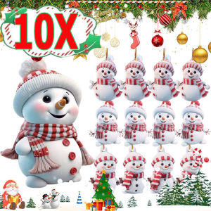 10Pcs Cartoon Snowman Hanging Ornaments / 2D Acrylic Christmas Snowmans Pendants Party Decor / Merry Christmas Atmosphere Hanging Ornaments
