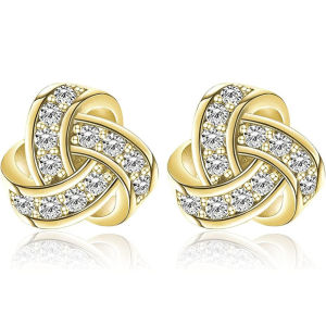 14K Gold Plated Stud Earrings 925 Sterling Silver Post CZ Hypoallergenic Earrings Love Knot Cubic Zirconia Earrings for Women