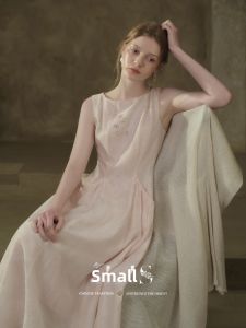 JK＆JS | Tencel Satin Colorful Pink Waist Cinching Long Dress