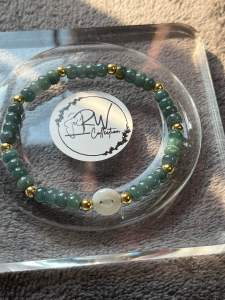 Jadeite with doughnut charm natural stone bracelet 5mm bead 15cm wrist size