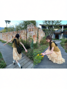 NIHAOKANONG | Chân Váy Chiffon Ghép 3D Phong Cách Pháp
