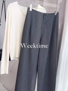 High Waist Straight Leg Grey Casual Trousers for Women Premium Spun Imported CHAO Recommended Spring Autumn Fashion Ladies Pants