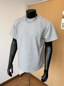 Loose Fit Air Layer Splice Short Sleeve Mens T-Shirt Summer Design Half Sleeve 2025 New Style Casual Breathable round Neck