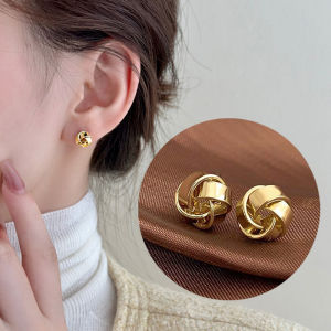 Metallic Small Silver Needle Earring Korean Fashion Design Jewelry Accessories for Women & Girls