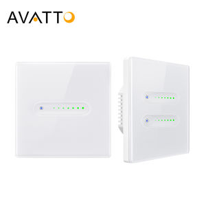 สวิตช์หรี่ไฟอัจฉริยะ AVATTO Tuya WiFi 1/2 ช่อง สวิตช์หรี่ไฟแบบสัมผัสหน้าจอกระจกมาตรฐาน EU ควบคุมด้วย Alexa Google Home และ Alice