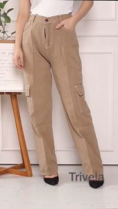 TOLLY - CELANA CARGO KARET / CELANA CARGO HIGHWAIST LOOSE JEANS WANITA WARNA / CELANA CARGO HIGHWAIST BAGGY JEANS CELANA PANJANG KANTONG WANITA