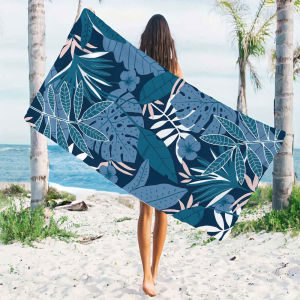 Dark Blue Tropical Leaf Quick Drying Microfiber Beach Towel Lightweight for Swimming Camping Yoga - Bath Towel