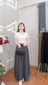 Chân váy nữ  dáng dài bigsize cạp cao xếp ly-VXL