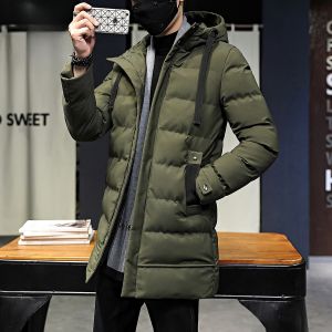 ROMON | Lormen Mens Thickened Cotton Jacket Mid-Length Down Filled Warm Coat Fashionable Winter Outerwear Standard Fit Zipper Closure