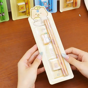 MOMO 5Pcs/Pack Cute Cartoon Pencil Set With Ruler Eraser Sharpener School Students Stationery Supplies
