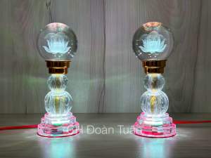 Cặp đèn thờ quả cầu pha lê hoa sen 3d đổi màu