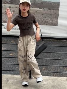 Set Fashion Anak Perempuan Setelan Cargo Anak Perempuan 3-8 Tahun Celana Training Hip Hop Grafiti - Bahan Cepat Kering