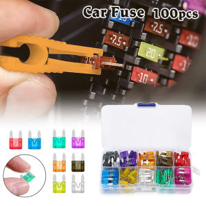 100/50Ps Profile Medium Size Blade Type Car Fuse Assortment Set Auto Car Truck 2.5/3/5/7.5/10/15/20/25/30/35A Fuse with Box Clip