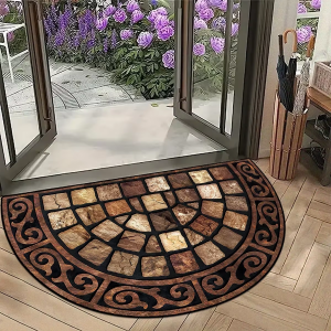VIKAMA Half-Round Vintage Stone-Patterned Doormat Dust-Proof Anti-Slip Water-Absorbent Flannel Entrance Carpet