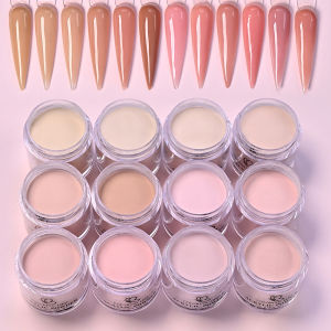 7g*12Jars Nude Pink Brown Acrylic Nail Powder 3-In-1 Nails Crystal Powder for Nail Salon Extension/Carving/Dipping Pigment Dust