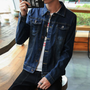 Slim Fit Mens Denim Jacket Spring Autumn New Style Workwear Trendy Korean Brand Versatile Long Sleeve Casual Outerwear