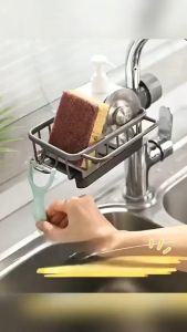 ชั้นวางฟองน้ำแบบแขวนสำหรับก๊อกน้ำ พร้อมตะขอสำหรับแขวนอ่างล้างจาน แข็งแรง ทนทาน