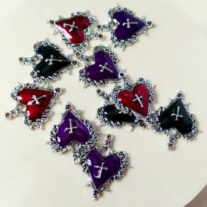 10 Chiếc 30*34mm Men Phong Cách Khoa Học Viễn Tưởng Gothic Chữ Thập Trái Tim Quyến Rũ Mặt Dây Chuyền Cho DIY Đồ Trang Sức Phụ Kiện Vòng Cổ Bông Tai