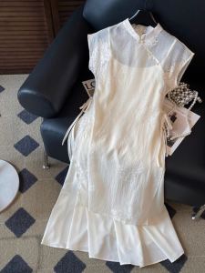 New Summer Chinese Style Womens Fashion Set Mera Blue Zen Dress Hanfu Improved Qipao Ancient Style One-Piece Autumn Dress