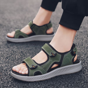 Summer Mens Sandals Genuine Leather Soft Bottom Casual Beach Shoes Wide Fit Extra Large Size Trendy Slip-On Breathable Open Toe