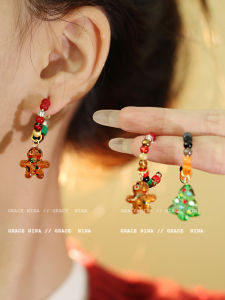 Christmas Atmosphere Beaded Earrings Womens New 2025 Trend Unique Christmas Tree Drop Earrings Fashionable Jewelry Accessories