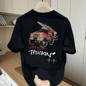 Áo Thun Cotton Nam Dáng Rộng in Họa Tiết Xe Tải Mùa Hè Phong Cách Mỹ Áo Thun Cotton Thoáng Khí Thấm Hút Mồ Hôi Thường Ngày